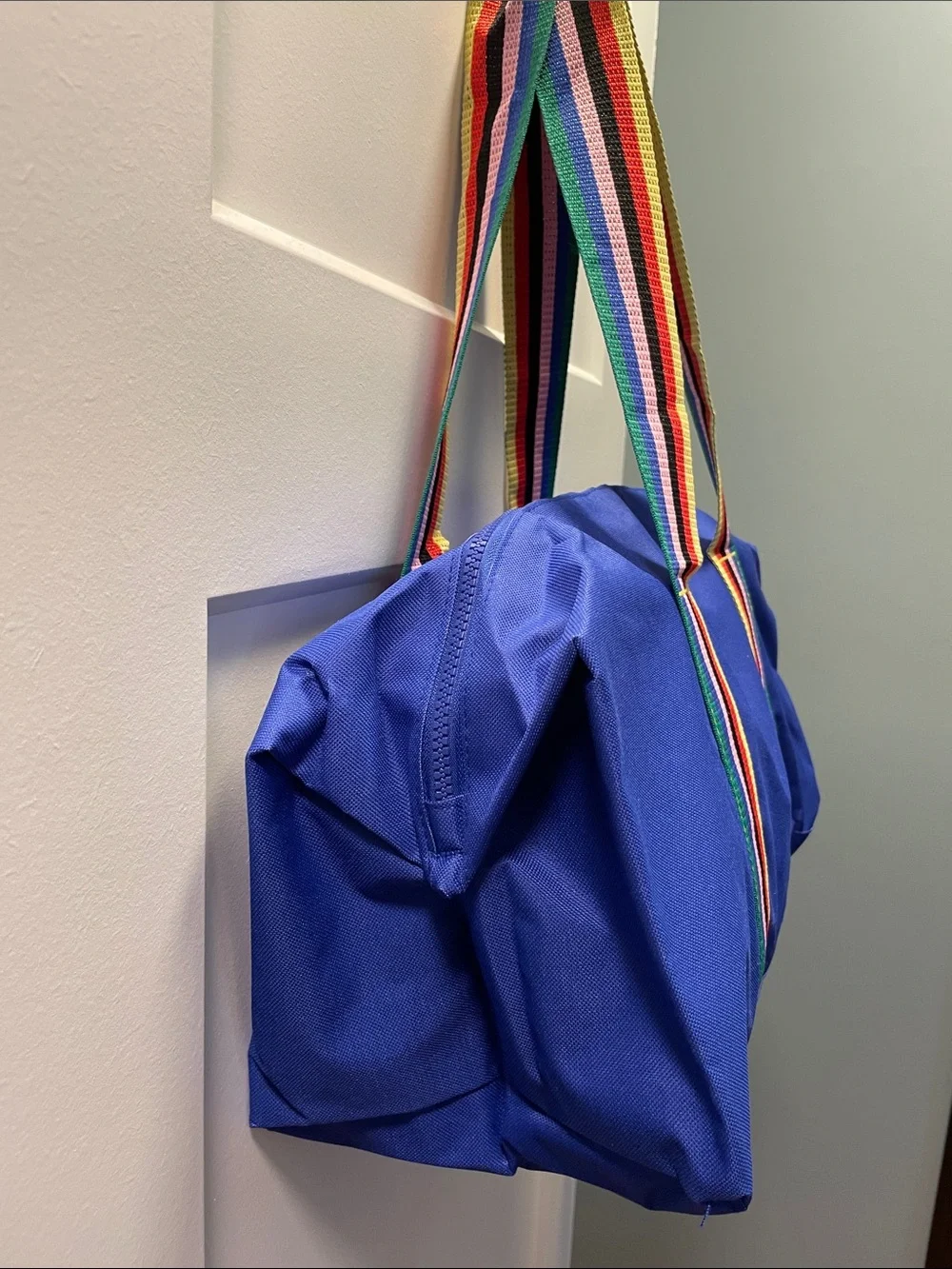 Bloomingdale's Royal Blue Mini Duffel with 🌈 Straps